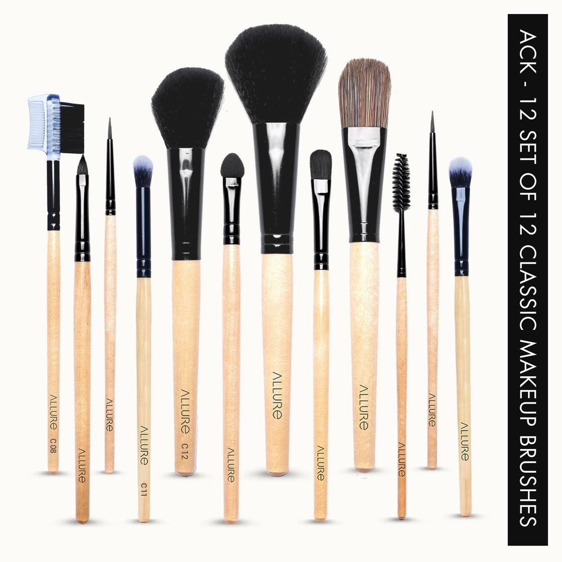 Allure Classic Makeup Brushes Pack Of 12  With Travel Pouch  ( ACK-12 )