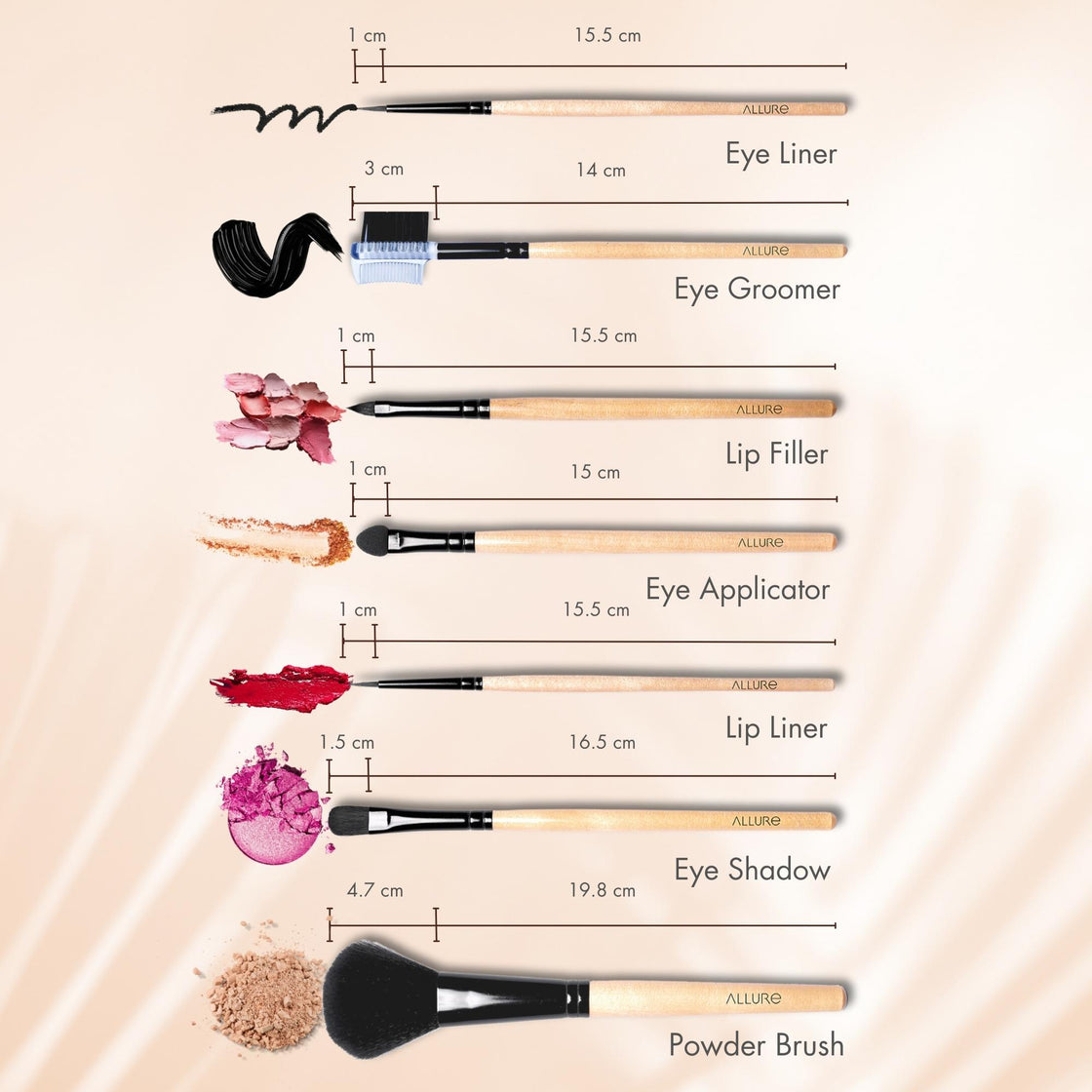 Allure Classic Ack-12 Pack Of 12 Makeup Brush Set With Travel Pouch