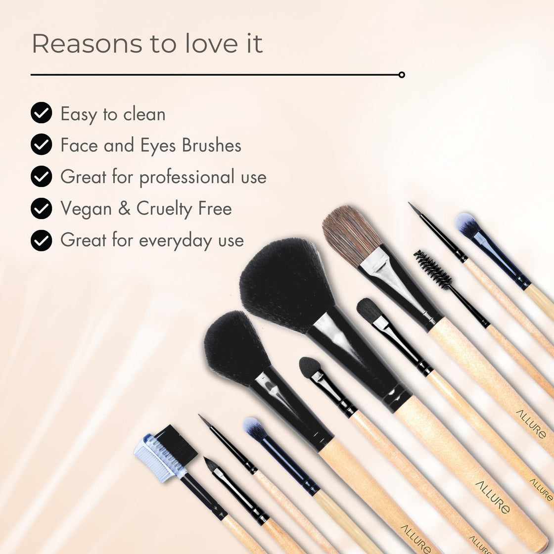 Allure Classic Ack-12 Pack Of 12 Makeup Brush Set With Travel Pouch