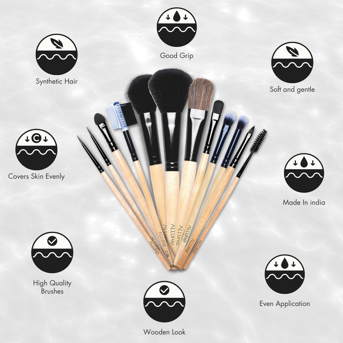Allure Classic Makeup Brushes Pack Of 12  With Travel Pouch  ( ACK-12 )