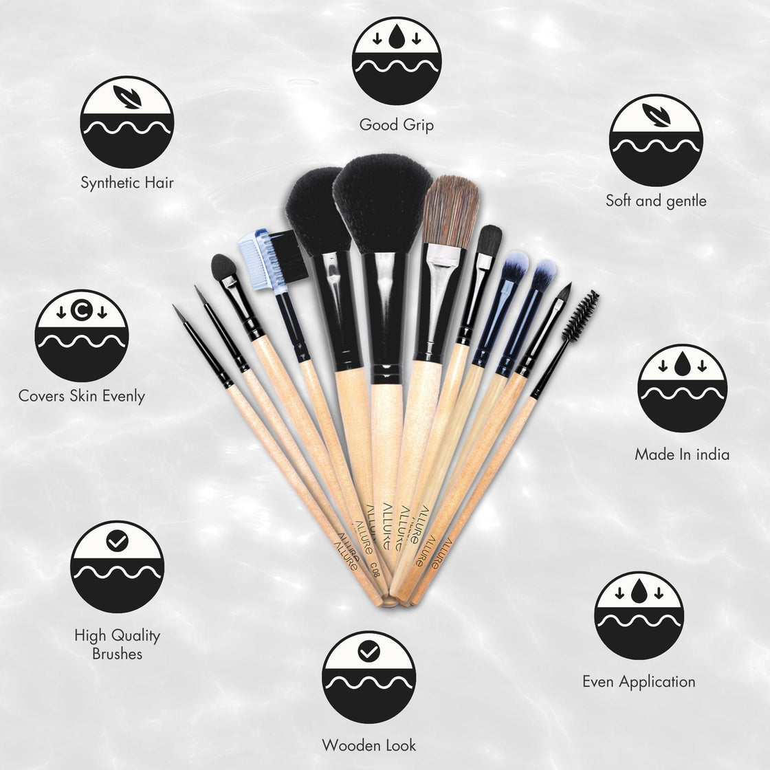 Allure Classic Ack-12 Pack Of 12 Makeup Brush Set With Travel Pouch