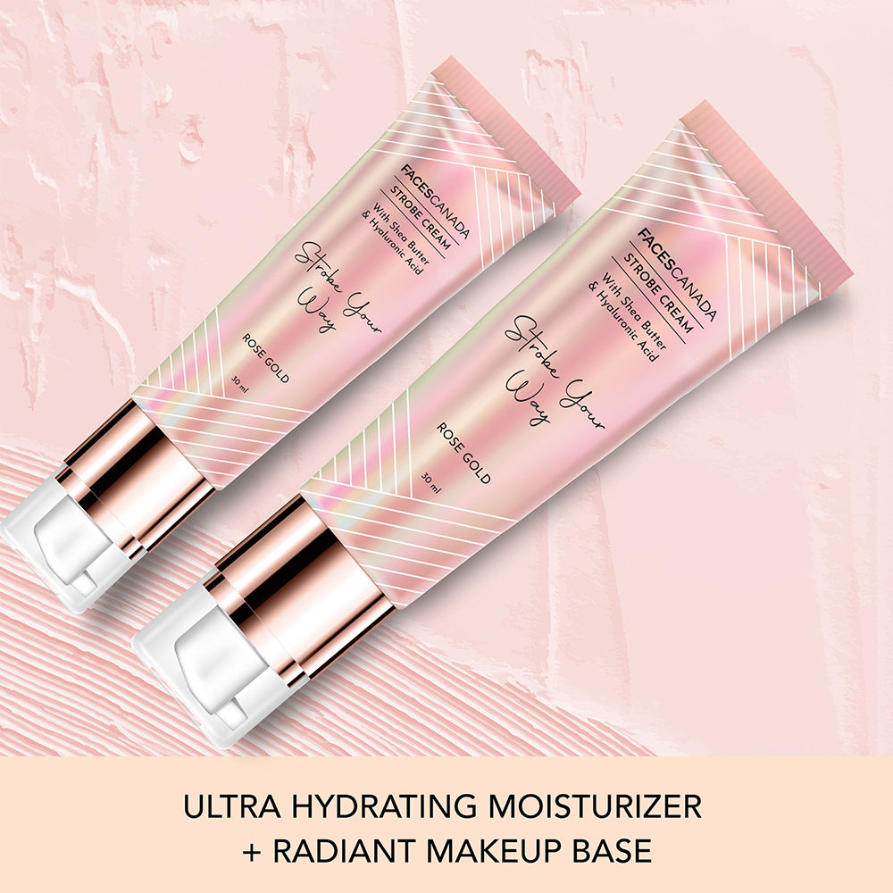 Faces Canada Strobe Cream With Hyaluronic Acid & Shea Butter For Instant Hydration - Rose Gold
