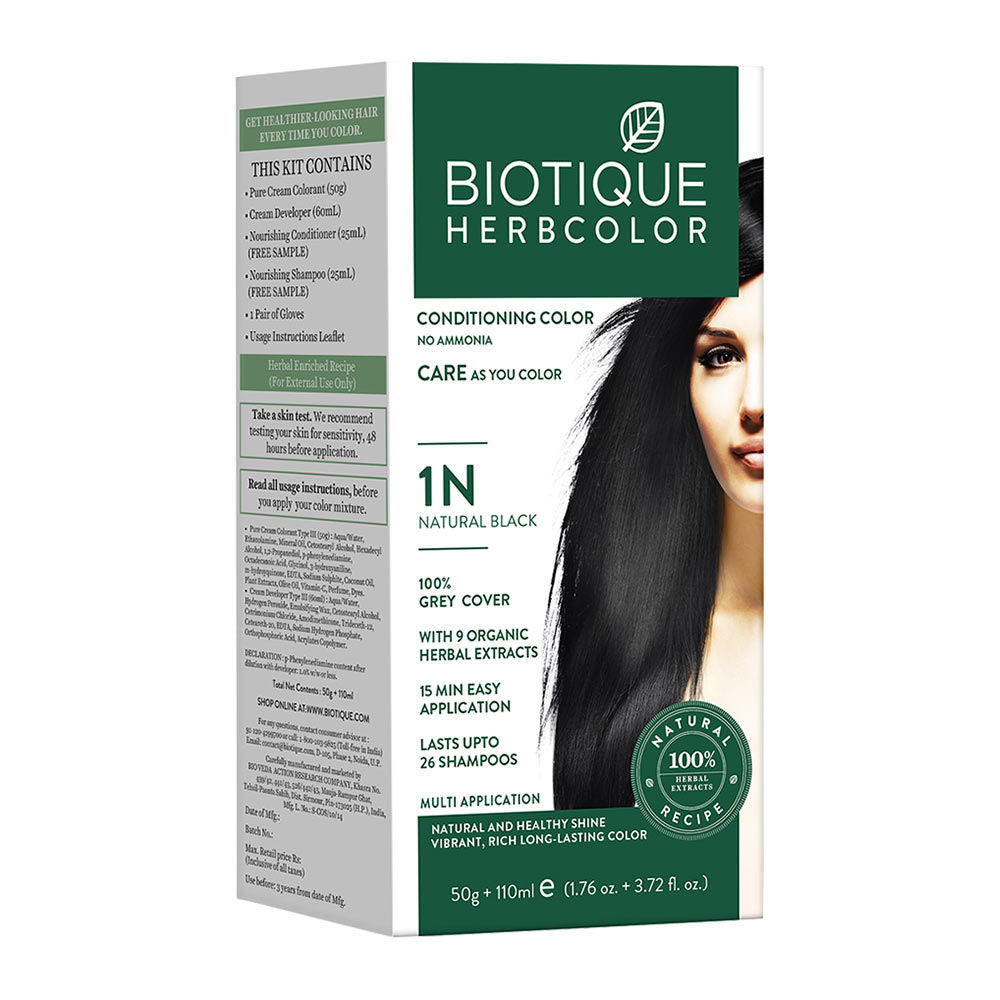 Biotique Herbcolor Hair Color 1N - Natural Black (50Gm+110Ml)