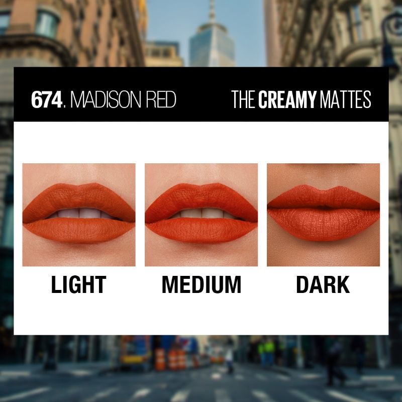 Maybelline New York Color Sensational Creamy Matte Lipstick - 674 Madison Red