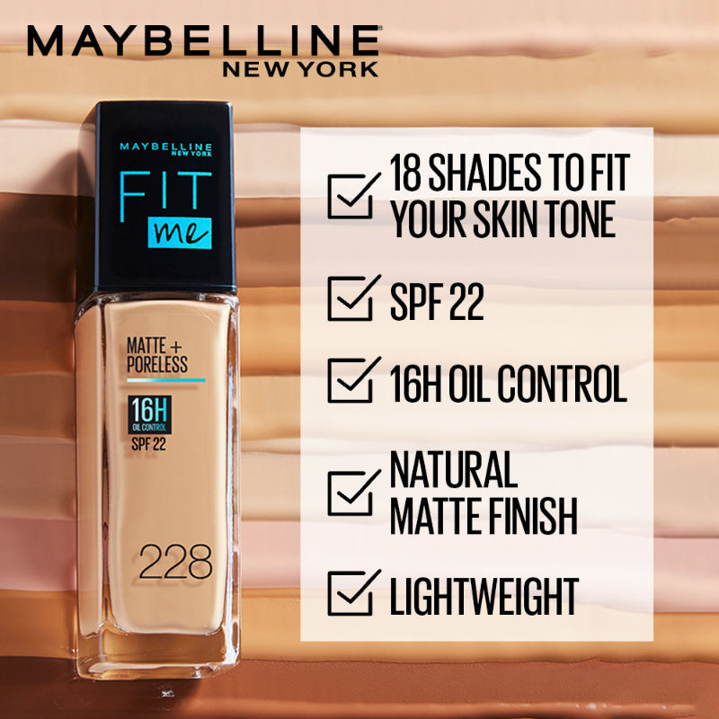 Maybelline New York Fit Me Matte+Poreless Liquid Foundation 16H Oil Control - 230 Natural Buff
