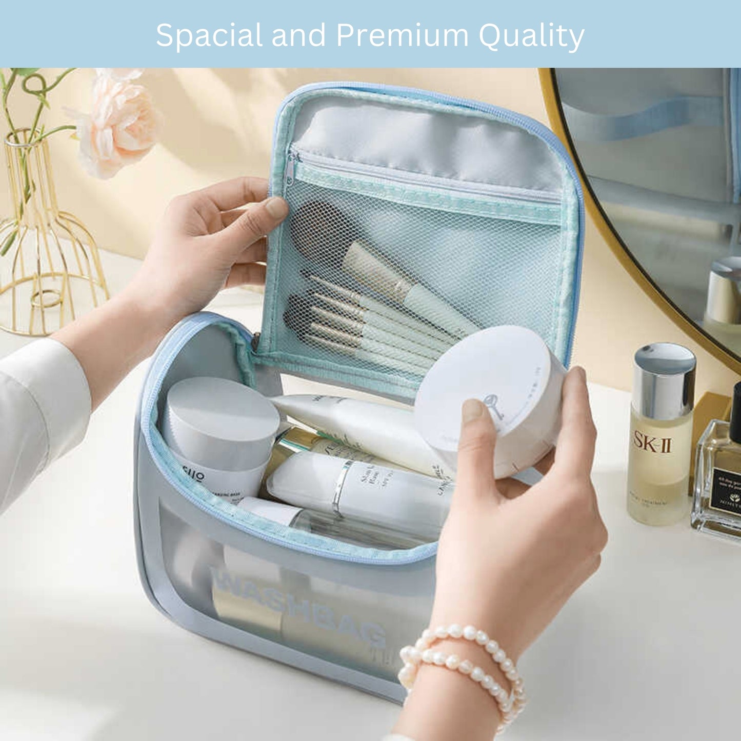 Allure Transparent Travel Toiletry Bag - Blue