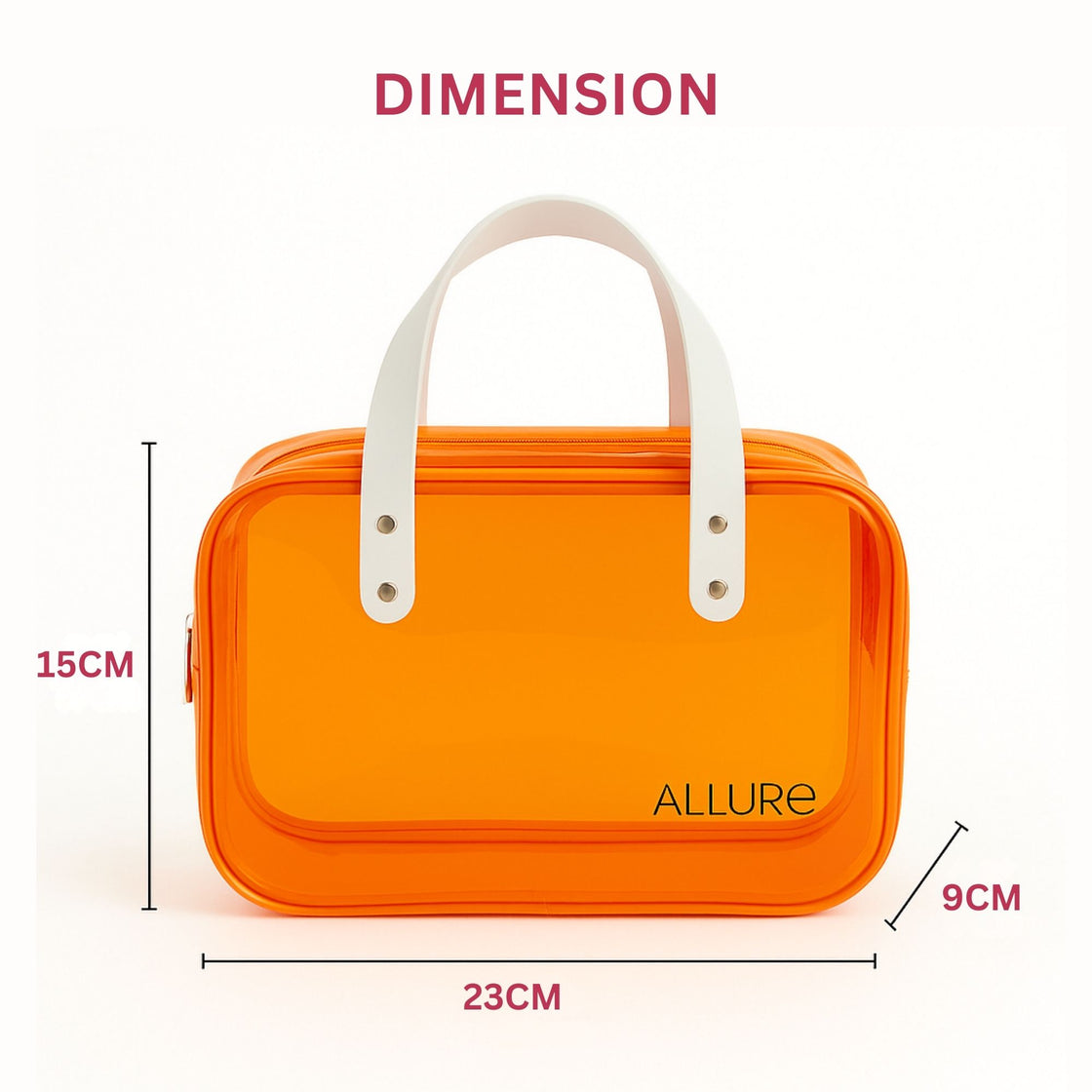 Allure Transparent Orange Travel Toiletry Bag with White Handles (AHBO_08)
