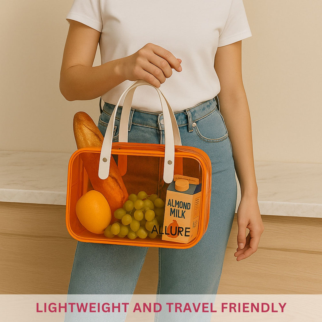 Allure Transparent Orange Travel Toiletry Bag with White Handles (AHBO_08)