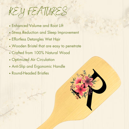 Allure Personalised wooden paddle hair brush with letter R
