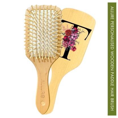 Allure Personalised wooden paddle hair brush with letter T