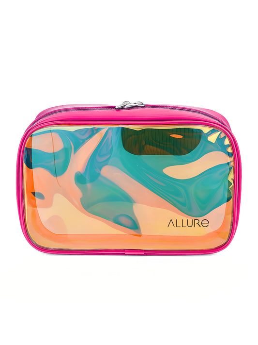 Allure Large Pink Holographic Makeup Pouch | Cosmetic Bag & Travel Organizer