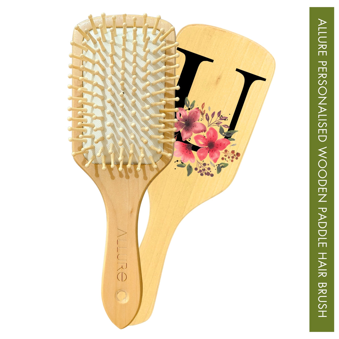  Allure Personalised wooden paddle hair brush with letter U