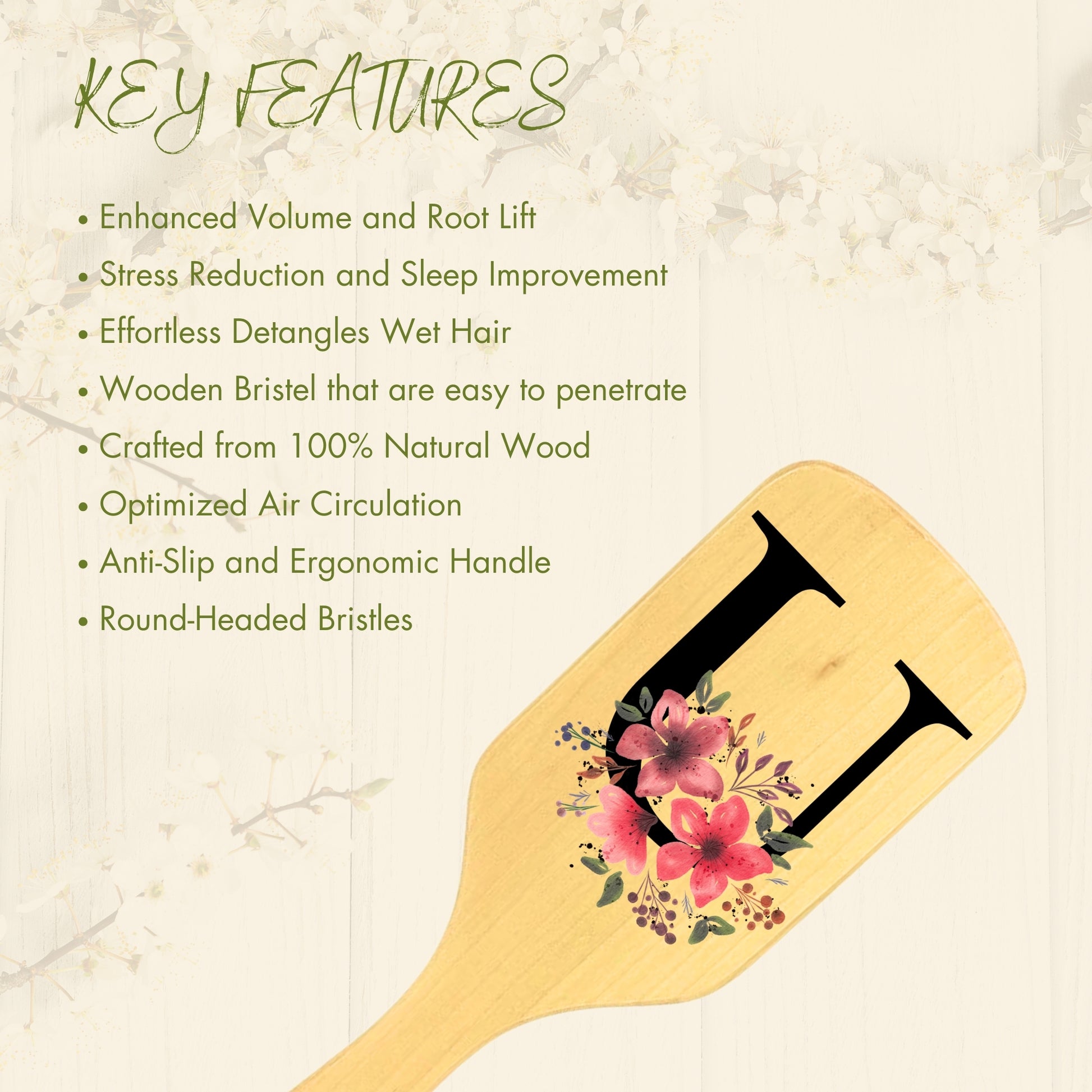  Allure Personalised wooden paddle hair brush with letter U