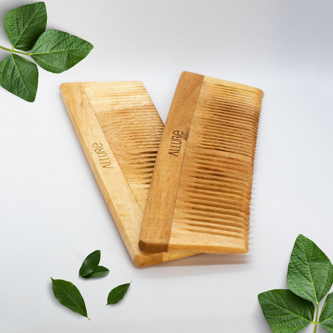 Allure Neem Wood Pack of 2 Regular Hair Combs (CR-01)