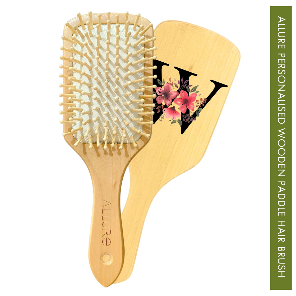 Allure Personalised wooden paddle hair brush with letter W