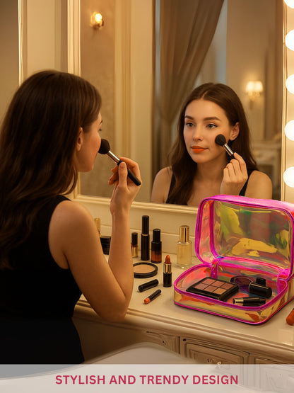 Allure Small Pink Holographic Makeup Pouch | Cosmetic Bag & Travel Organizer
