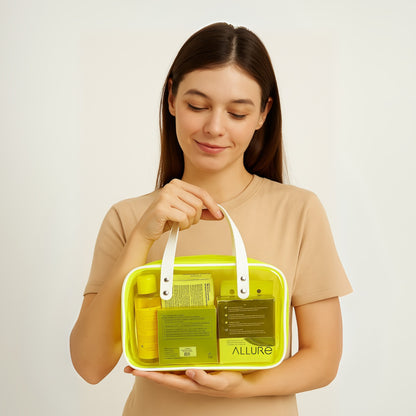 Allure Transparent Green Travel Toiletry Bag with White Handles (AHBG_07)
