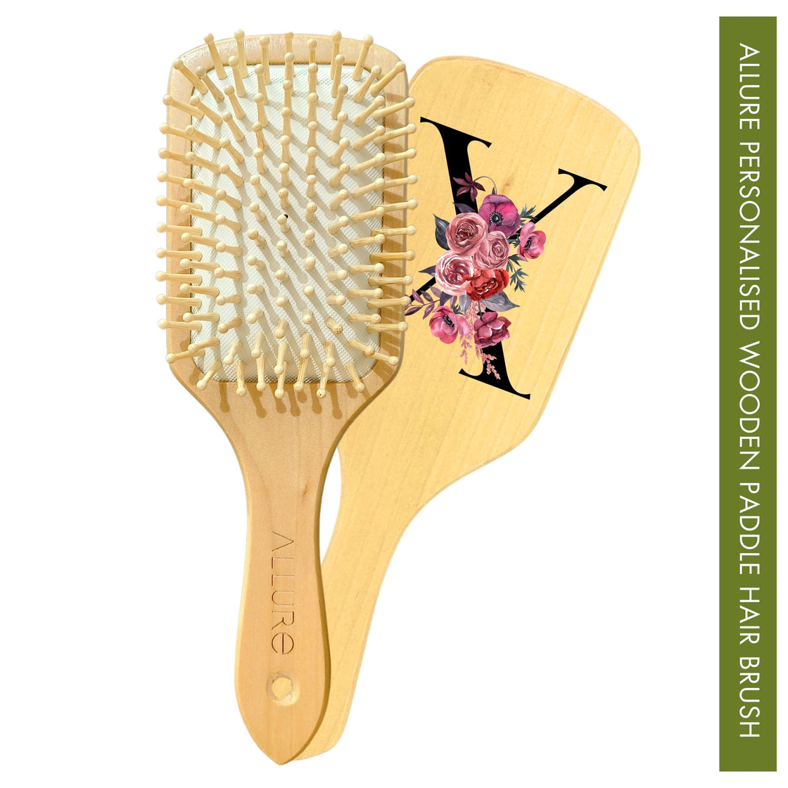  Allure Personalised wooden paddle hair brush with letter X
