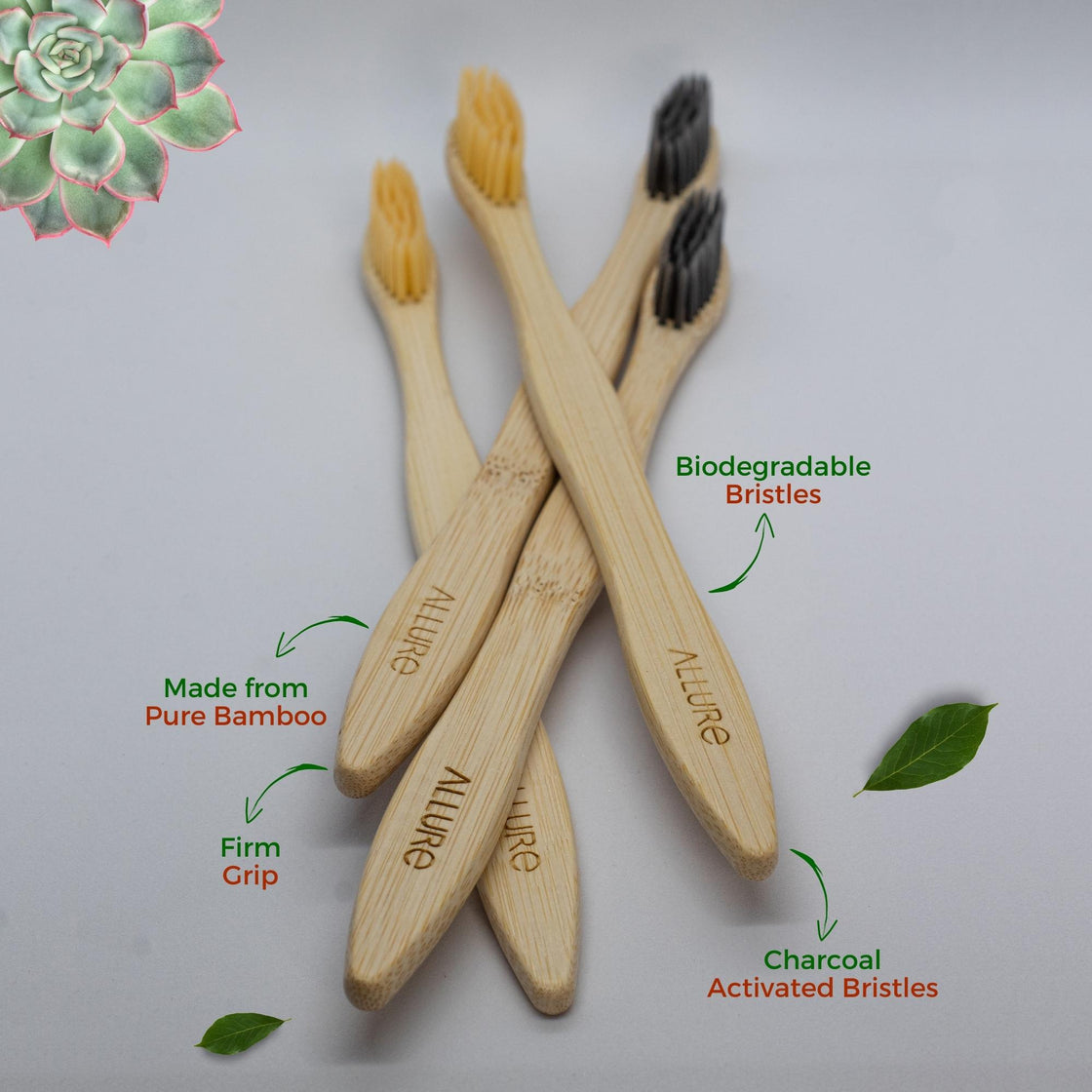 Allure Bamboo Toothbrush Charcoal Pack 4 (OT-01)