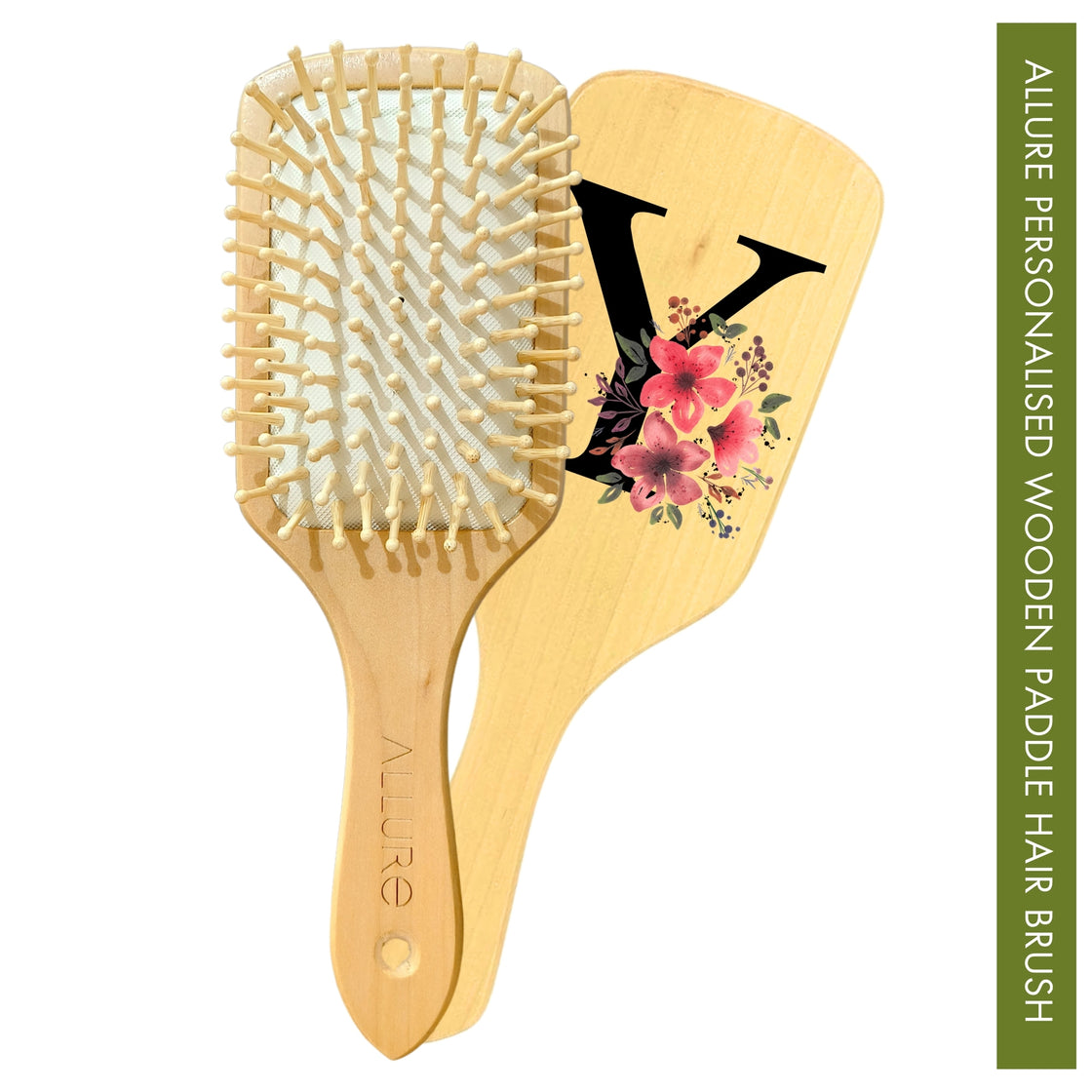 Allure Personalised wooden paddle hair brush with letter Y