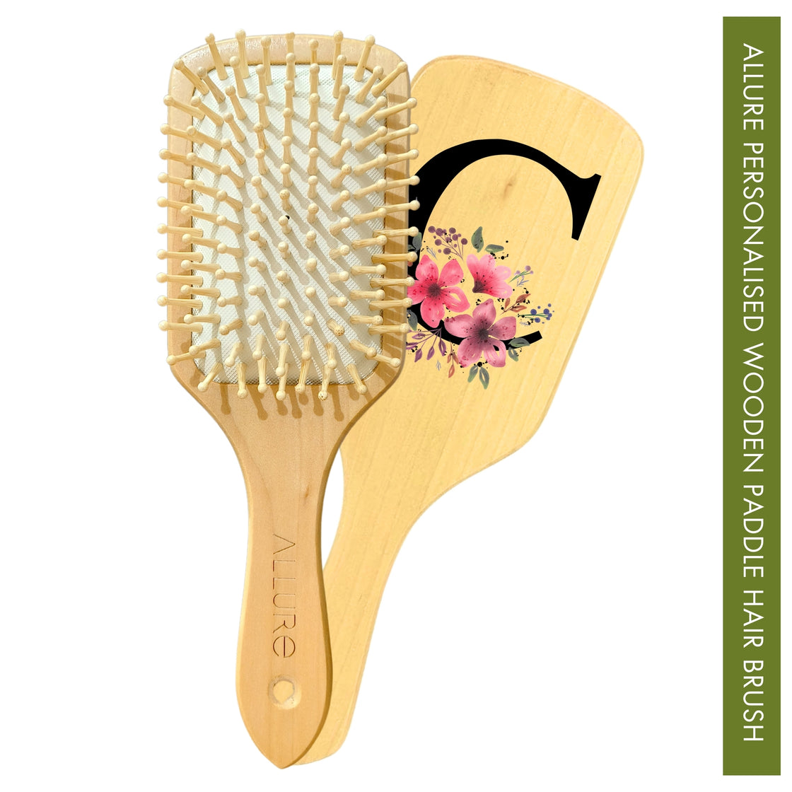  Allure Personalised wooden paddle hair brush with letter C