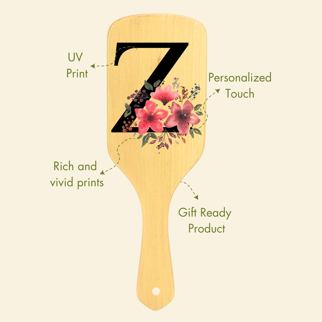 Allure Personalised wooden paddle hair brush with letter Z