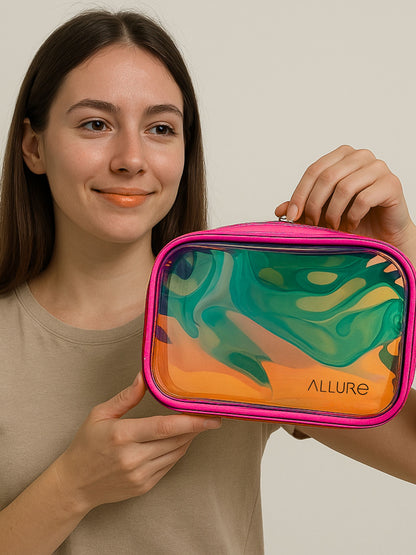 Allure Large Pink Holographic Makeup Pouch | Cosmetic Bag & Travel Organizer