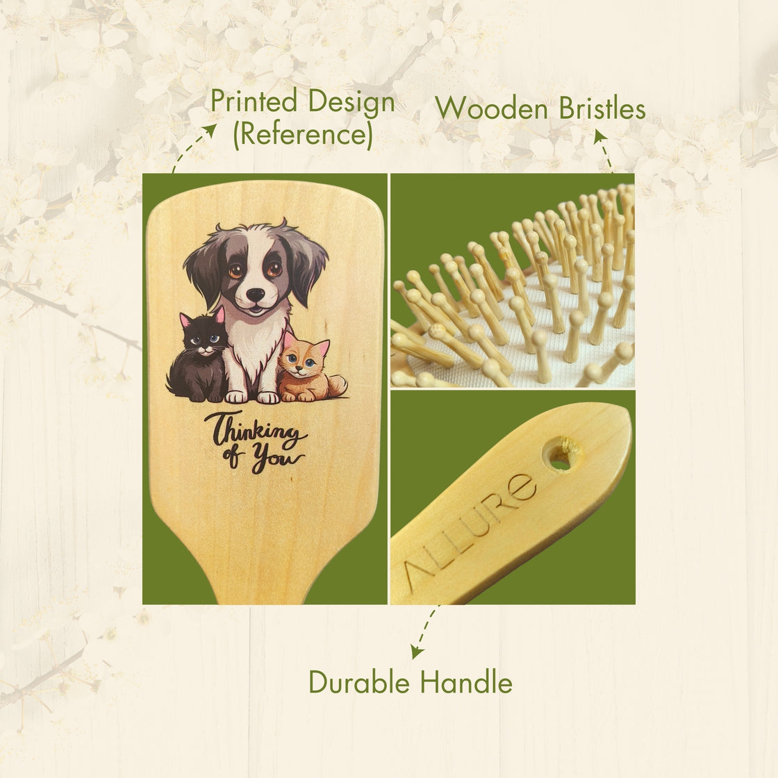 Allure Personalised wooden paddle hair brush with unicorn print