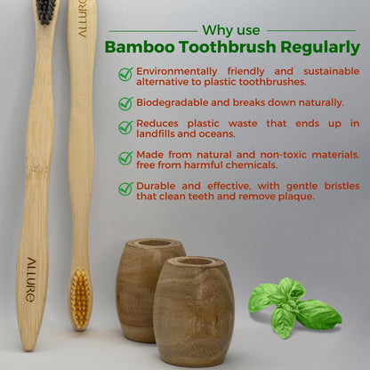 Allure Bamboo Toothbrush and wooden toothbrush Stand (Pack of 2)