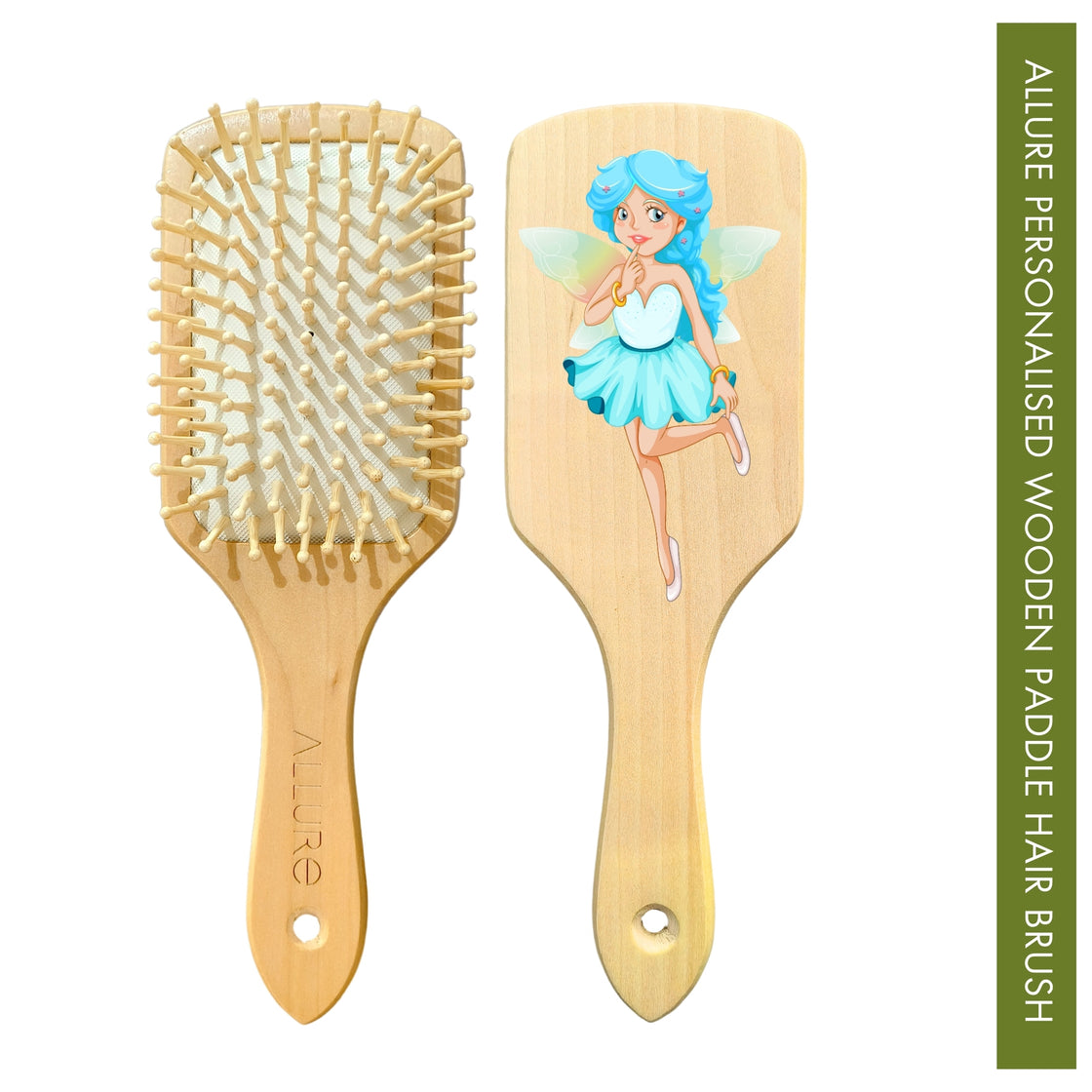 Allure Personalised wooden paddle hair brush with fairy print