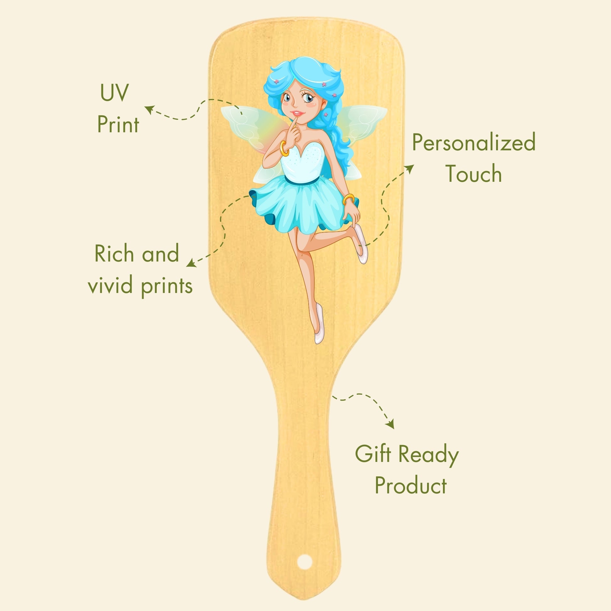 Allure Personalised wooden paddle hair brush with fairy print