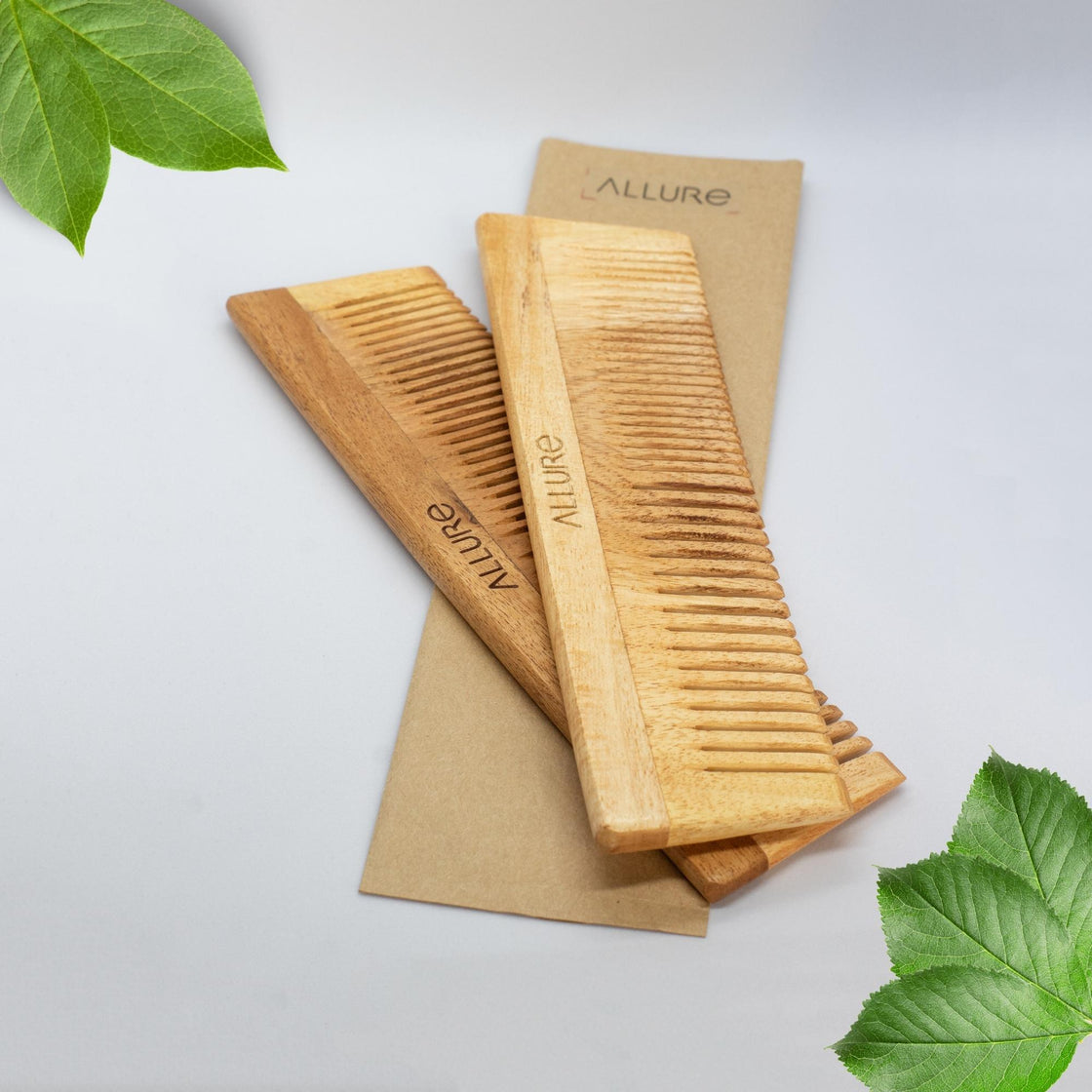 Allure Neem Wood Pack of 2 Regular Hair Combs (CR-01)