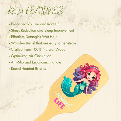 Allure Personalised wooden paddle hair brush with mermaid print