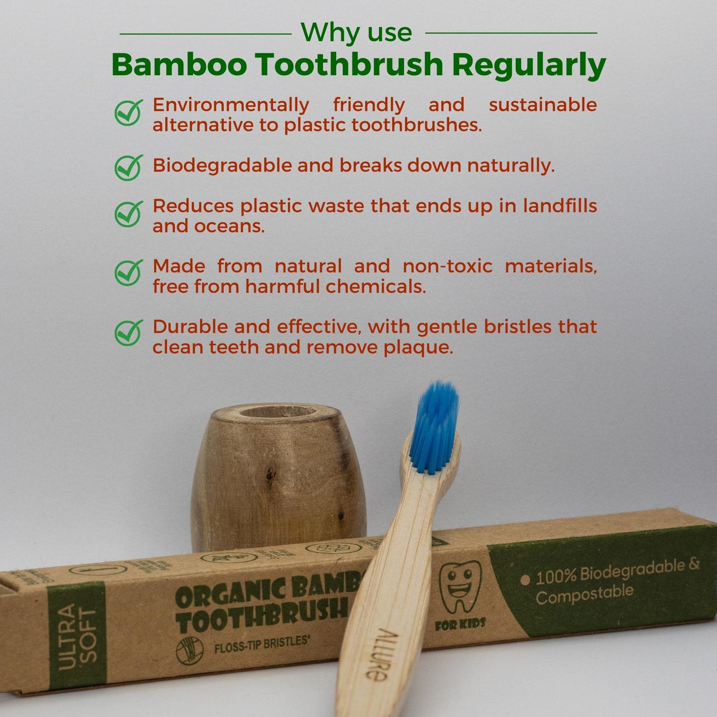 Allure Bamboo Toothbrush with Wooden Toothbrush stand