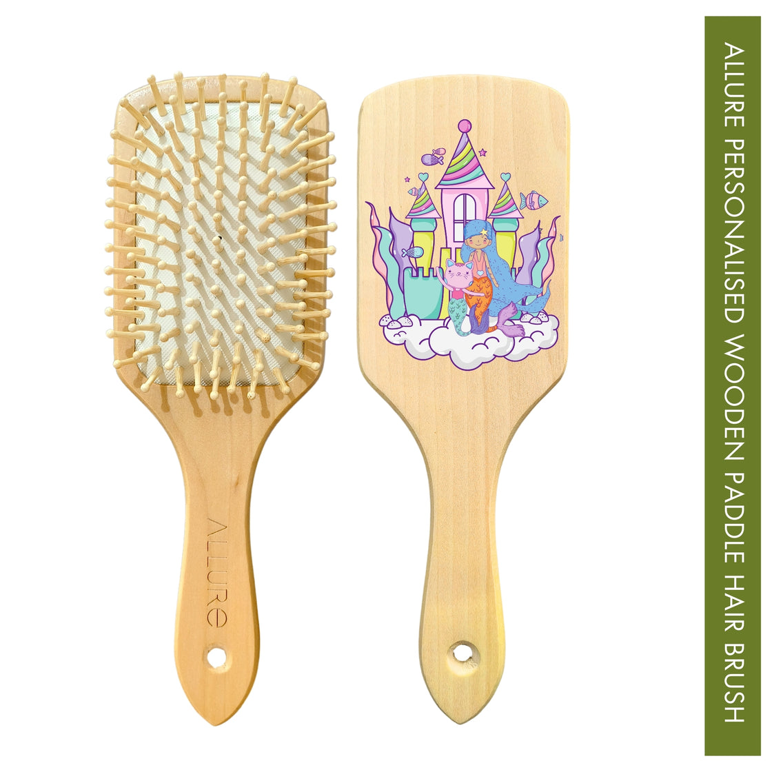 Allure Personalised wooden paddle hair brush with sea house print 
