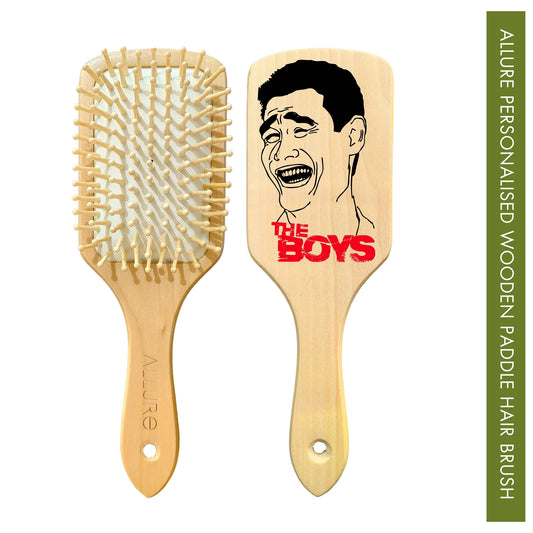 Allure Personalised wooden paddle hair brush with the boys print