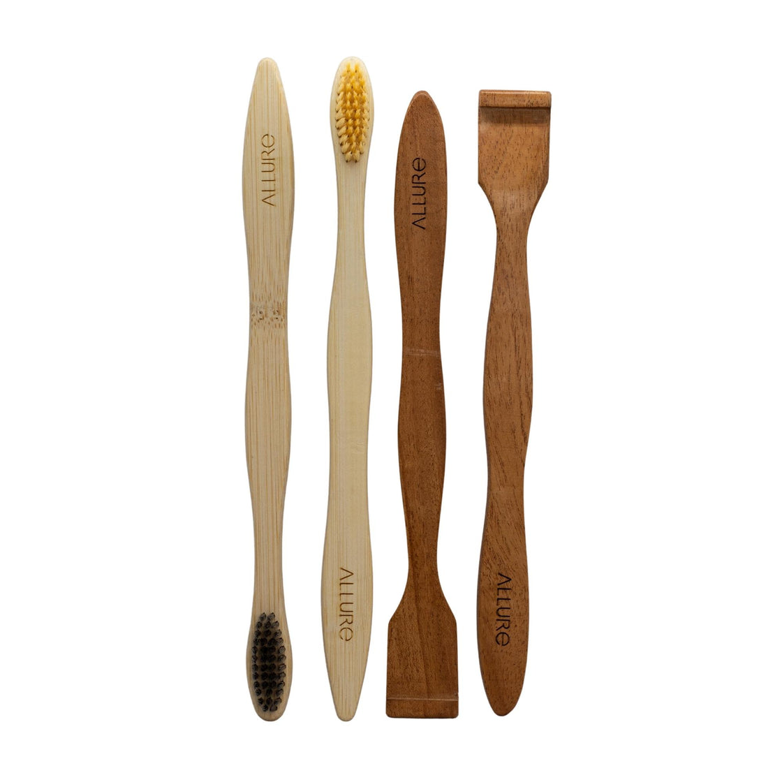 Allure Pack of 4 Bamboo Toothbrush and Wooden Tounge Cleaner (OT-01+02+OTC)