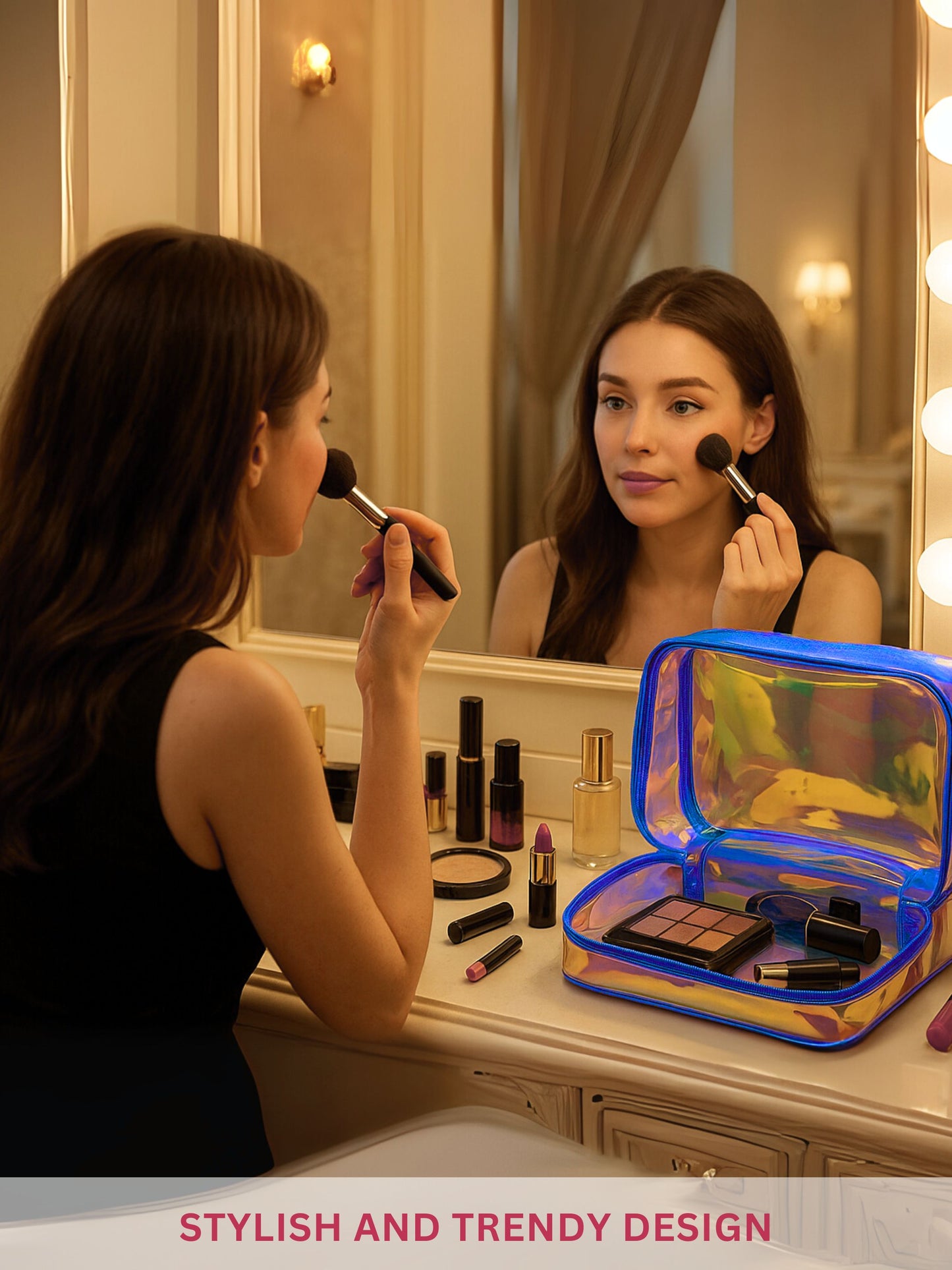 Allure Small Blue Holographic Makeup Pouch | Cosmetic Bag & Travel Organizer