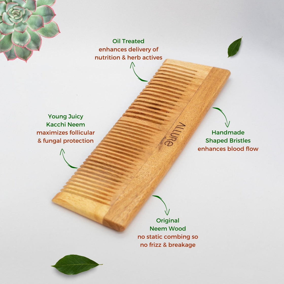 Allure Neem Wood Regular Hair Comb (CR-01)