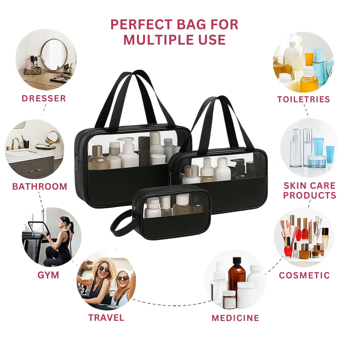 Allure Toiletry Bag Black - Pack Of 3