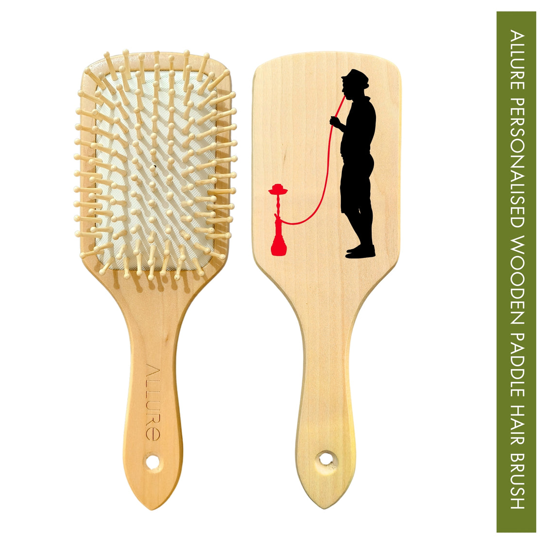 Allure Personalised wooden paddle hair brush with man with hookah print