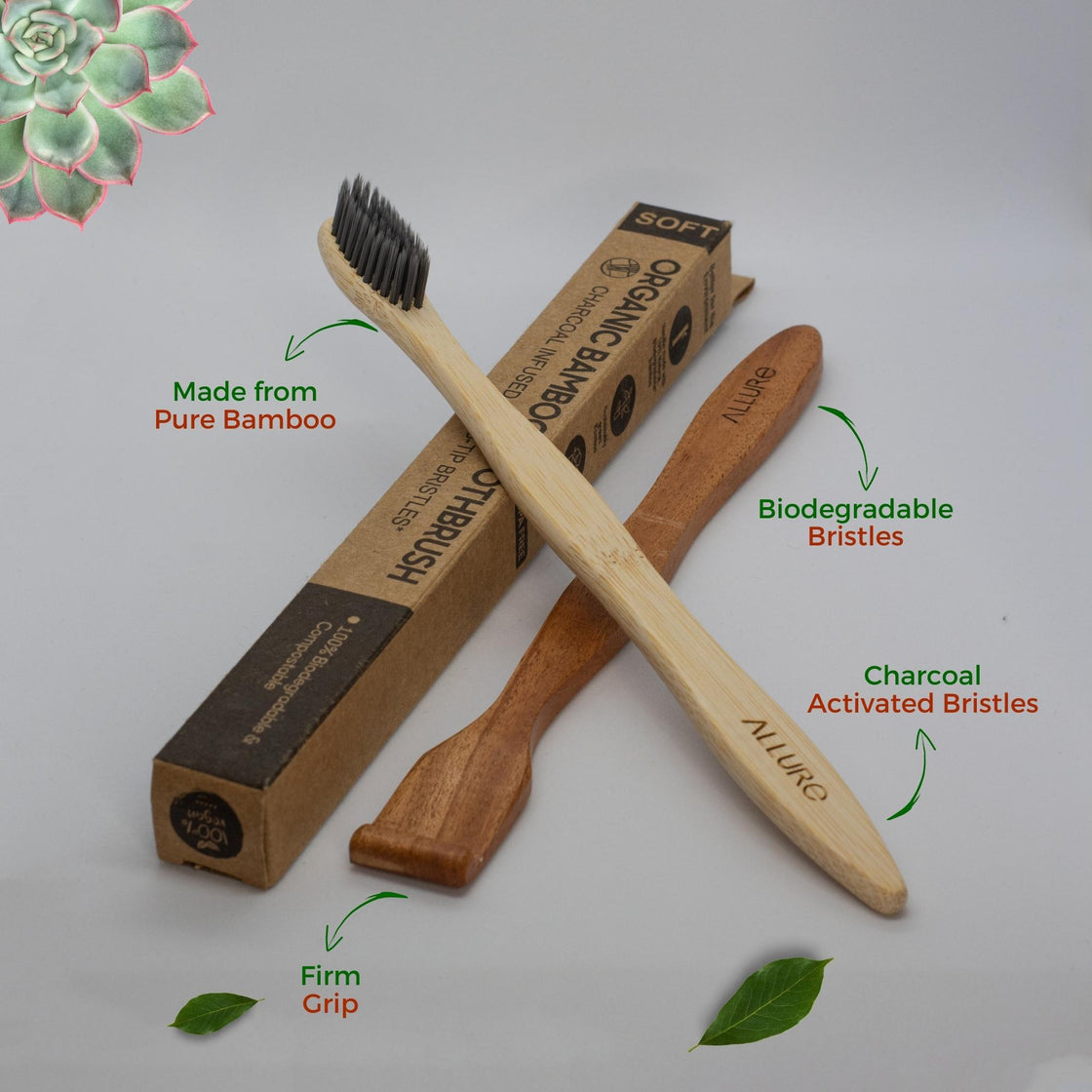 Allure Bamboo Toothbrush with Organic Tounge Cleaner (OT-01 + OTC)