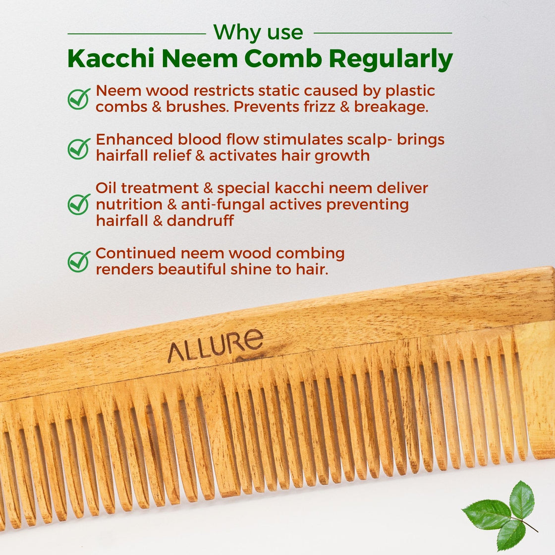 Allure Neem Wood Regular Hair Comb (CR-01)