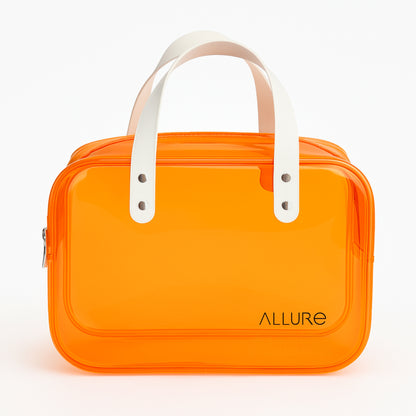 Allure Transparent Orange Travel Toiletry Bag with White Handles (AHBO_08)