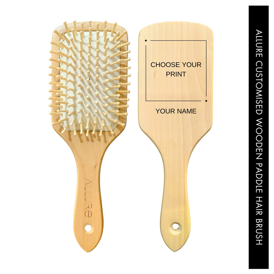 Allure Personalised wooden paddle hair brush with Customised 