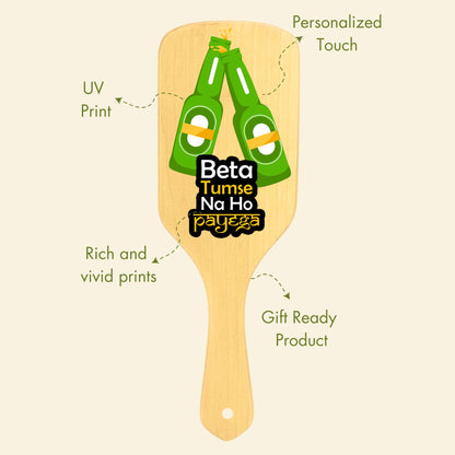 Allure Personalised wooden paddle hair brush with beer bottles print