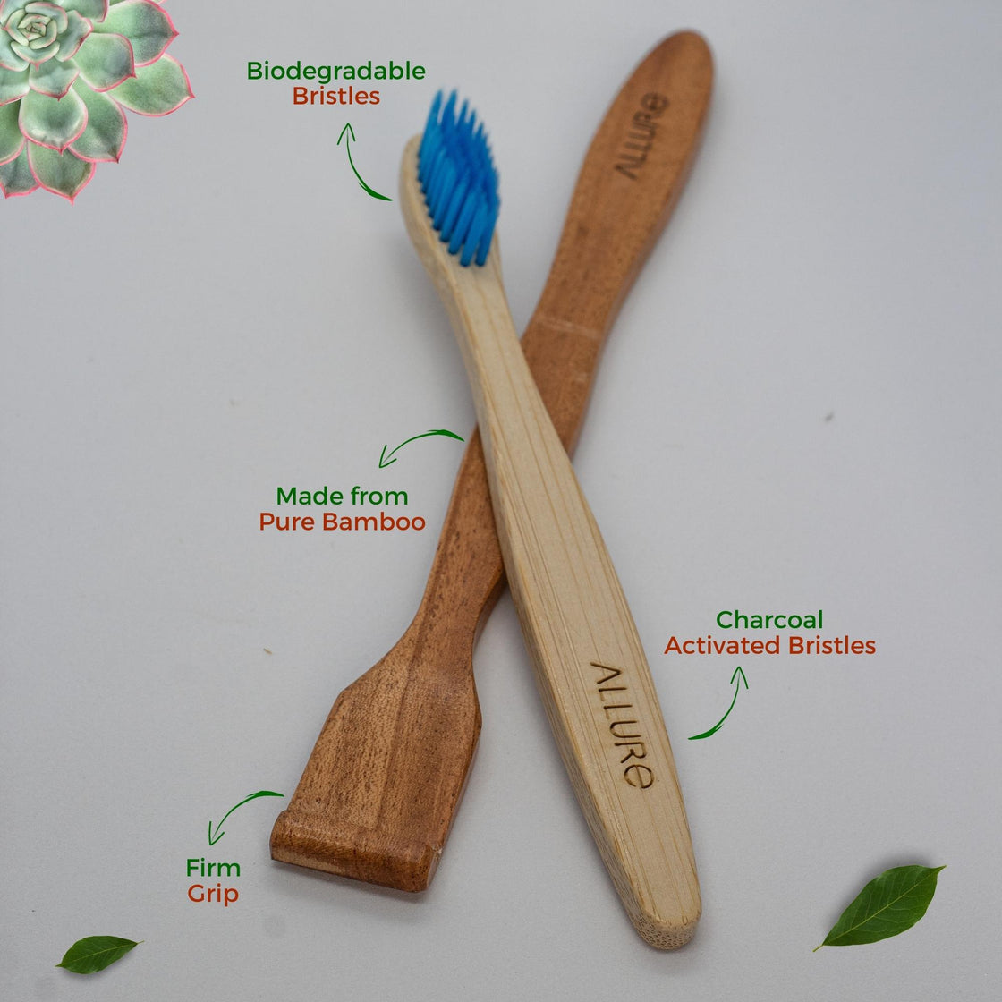 Allure Bamboo Toothbrush with Organic Tounge Cleaner (OT-03 + OTC)