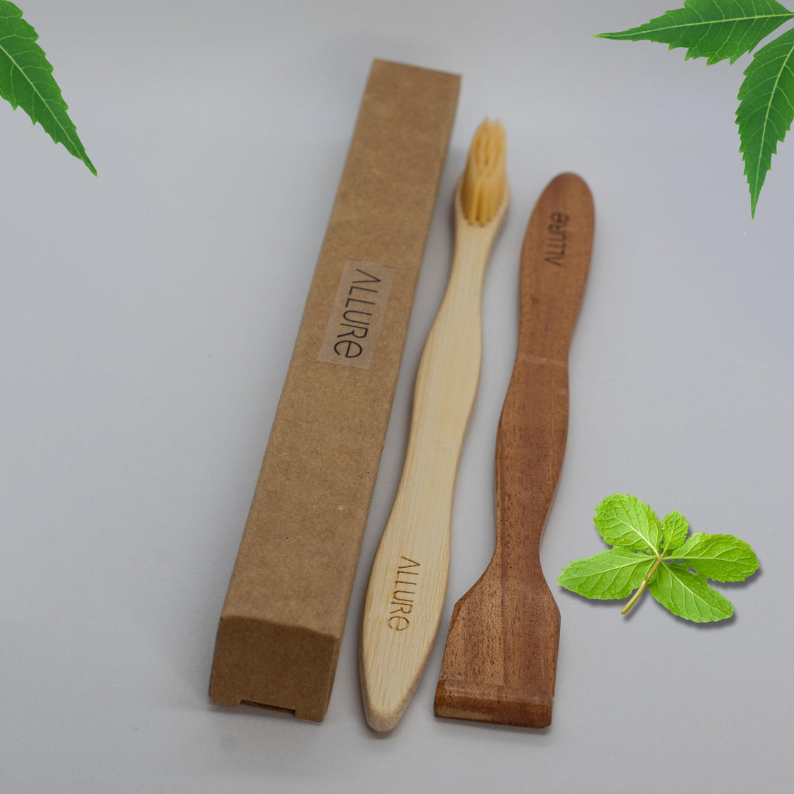 Allure Bamboo Toothbrush with Organic Tounge Cleaner (OT-02 + OTC)