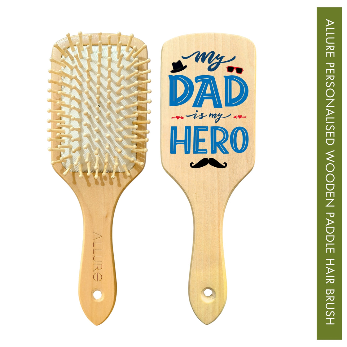 Allure Personalised wooden paddle hair brush with superhero dad  print