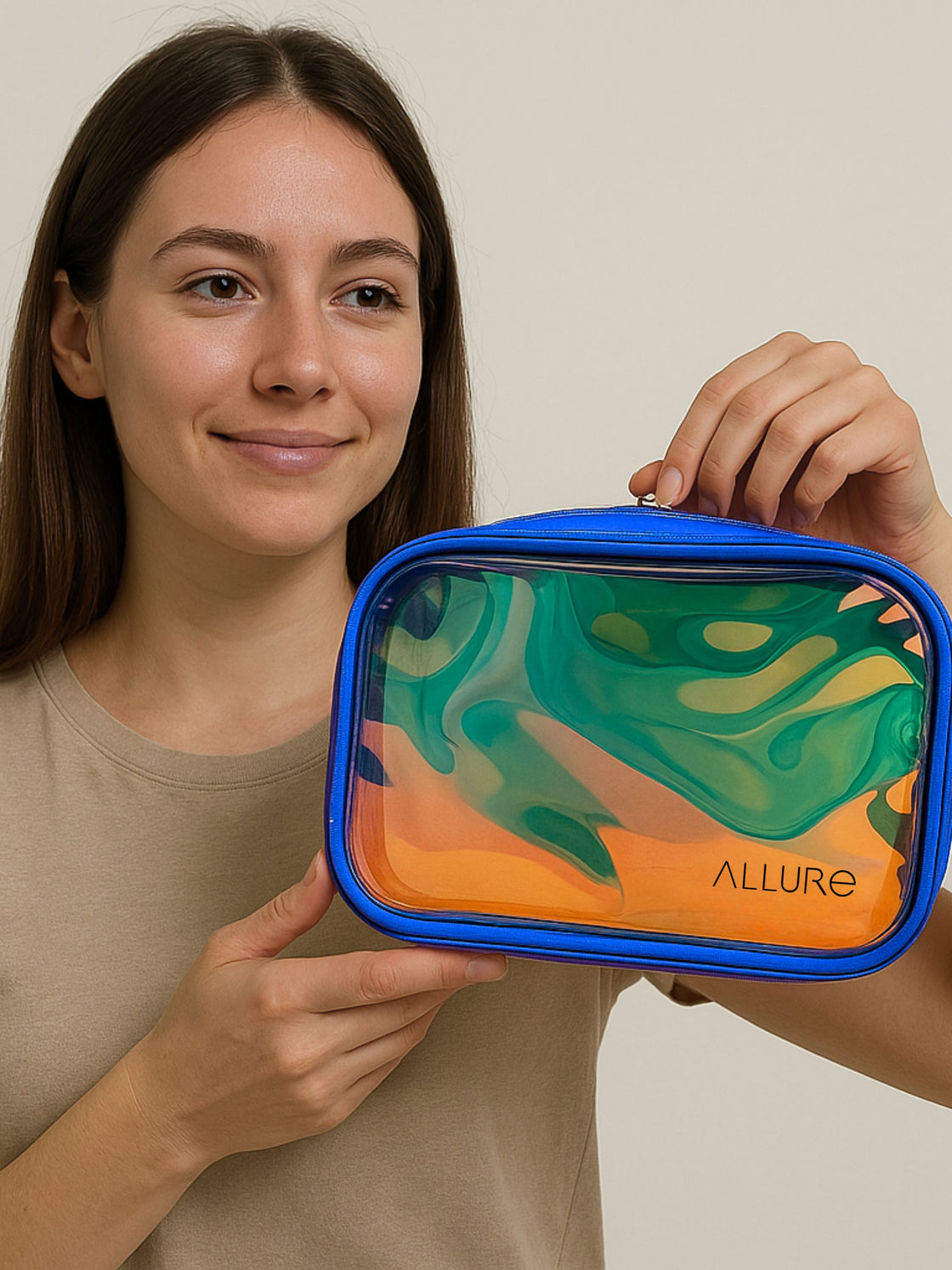 Allure Small Blue Holographic Makeup Pouch | Cosmetic Bag & Travel Organizer